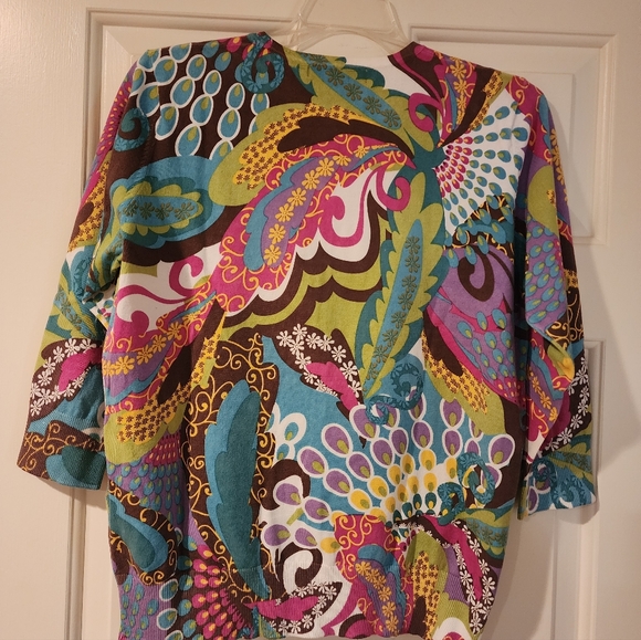 AUGUST SILK COMPANY COLORFUL PAISLEY PATTERN CARDIGAN LARGE EUC - Picture 7 of 8